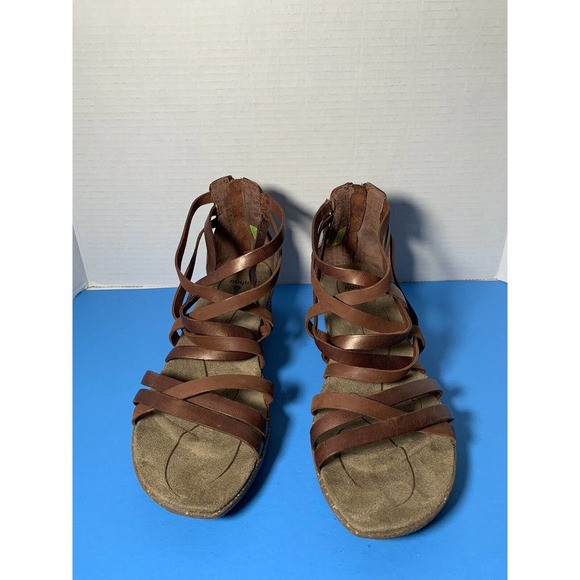 Ahnu Strappy Brown Leather Huarache Wedge Sandals Womens Size 10 Cork - Picture 9 of 11